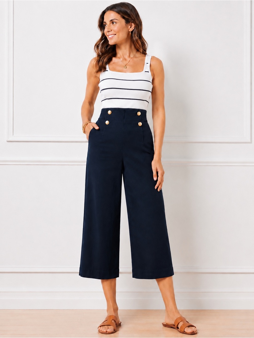 Linen High-Waist Cropped Sailor Pants
